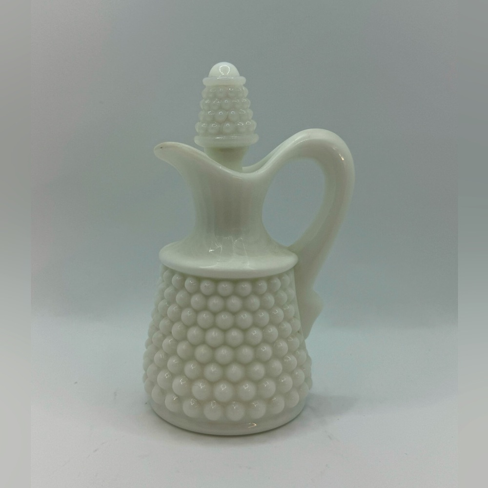Vintage Fenton Hobnail Milk Glass Cruet with Stopper